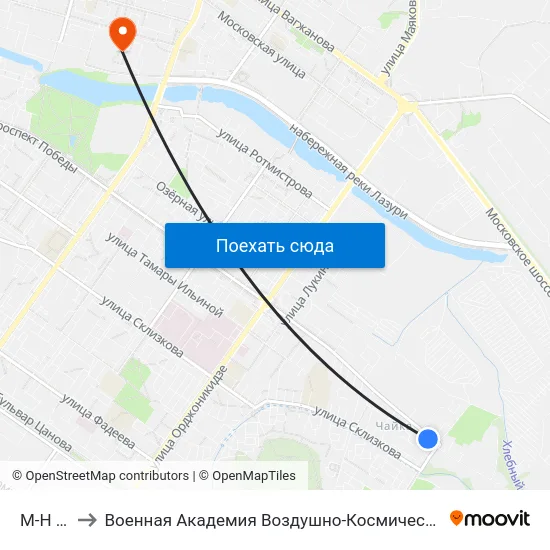 М-Н Чайка to Военная Академия Воздушно-Космической Обороны Имени Г.К. Жукова map
