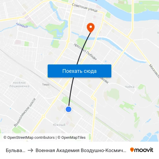 Бульвар Гусева to Военная Академия Воздушно-Космической Обороны Имени Г.К. Жукова map
