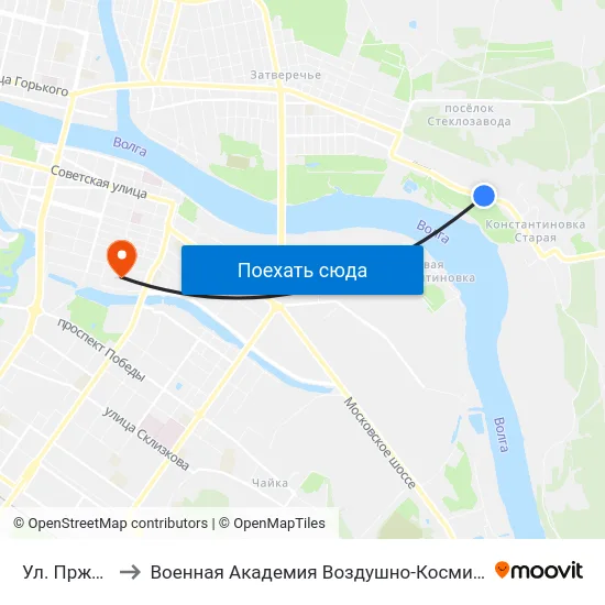 Ул. Пржевальского to Военная Академия Воздушно-Космической Обороны Имени Г.К. Жукова map