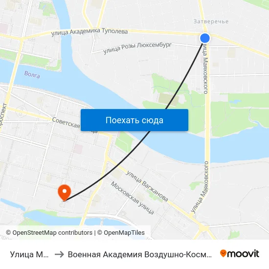 Улица Маяковского to Военная Академия Воздушно-Космической Обороны Имени Г.К. Жукова map