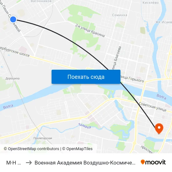 М-Н Юность to Военная Академия Воздушно-Космической Обороны Имени Г.К. Жукова map