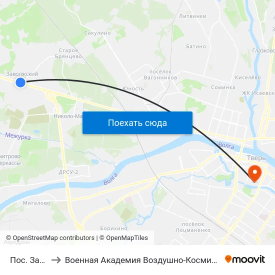 Пос. Заволжский to Военная Академия Воздушно-Космической Обороны Имени Г.К. Жукова map
