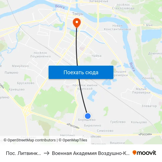 Пос. Литвинки - Пмк»  Боровлево to Военная Академия Воздушно-Космической Обороны Имени Г.К. Жукова map