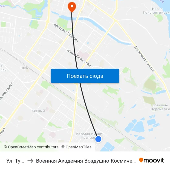 Ул. Тургенева to Военная Академия Воздушно-Космической Обороны Имени Г.К. Жукова map