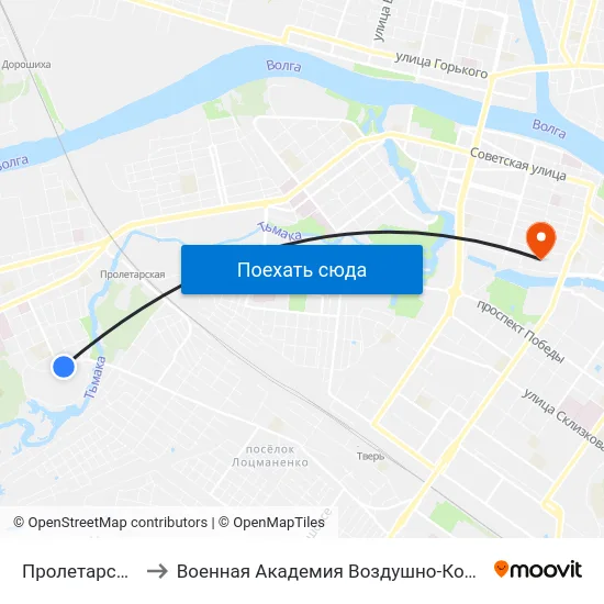Пролетарская Набережная to Военная Академия Воздушно-Космической Обороны Имени Г.К. Жукова map