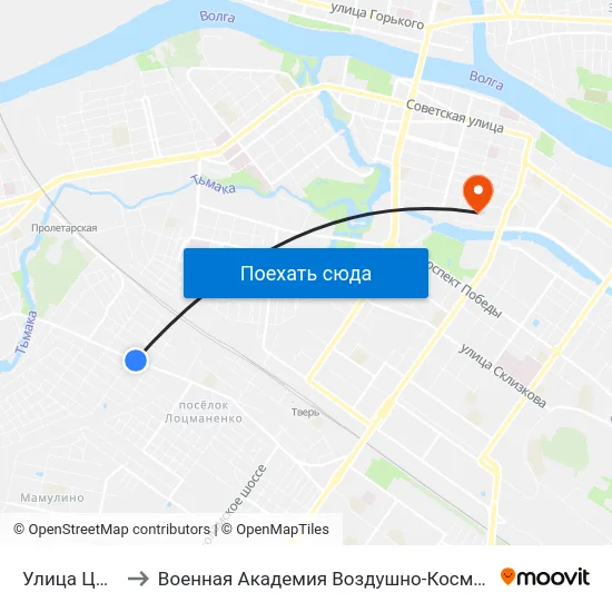Улица Циолковского to Военная Академия Воздушно-Космической Обороны Имени Г.К. Жукова map