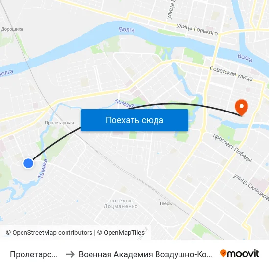 Пролетарская Набережная to Военная Академия Воздушно-Космической Обороны Имени Г.К. Жукова map