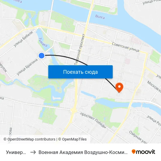Универмаг 'Тверь' to Военная Академия Воздушно-Космической Обороны Имени Г.К. Жукова map
