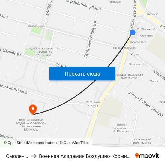 Смоленский Пер. to Военная Академия Воздушно-Космической Обороны Имени Г.К. Жукова map