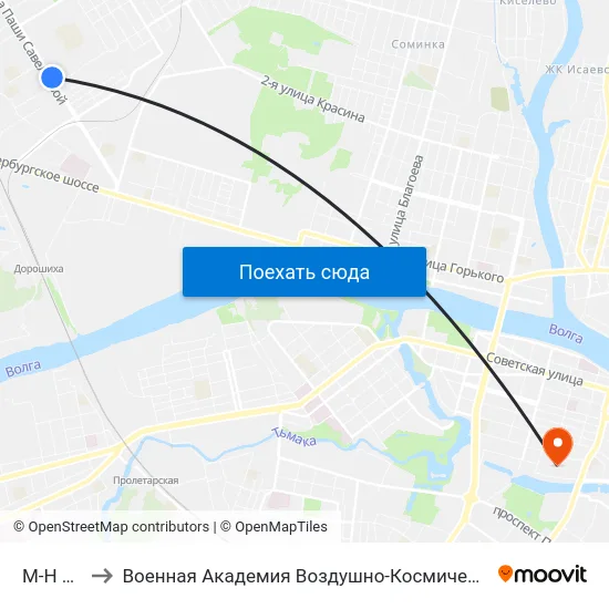 М-Н Юность to Военная Академия Воздушно-Космической Обороны Имени Г.К. Жукова map
