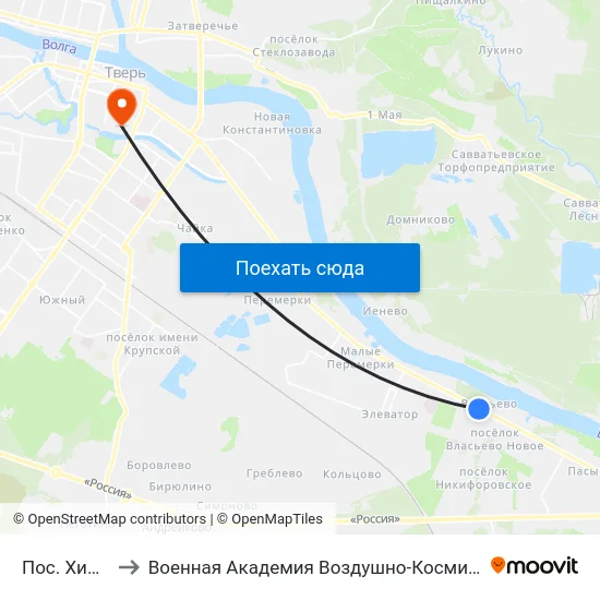 Пос. Химинститута to Военная Академия Воздушно-Космической Обороны Имени Г.К. Жукова map