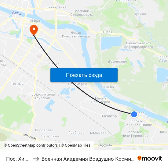 Пос. Химинститута to Военная Академия Воздушно-Космической Обороны Имени Г.К. Жукова map