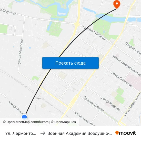 Ул. Лермонтова - Волоколамское Ш. to Военная Академия Воздушно-Космической Обороны Имени Г.К. Жукова map