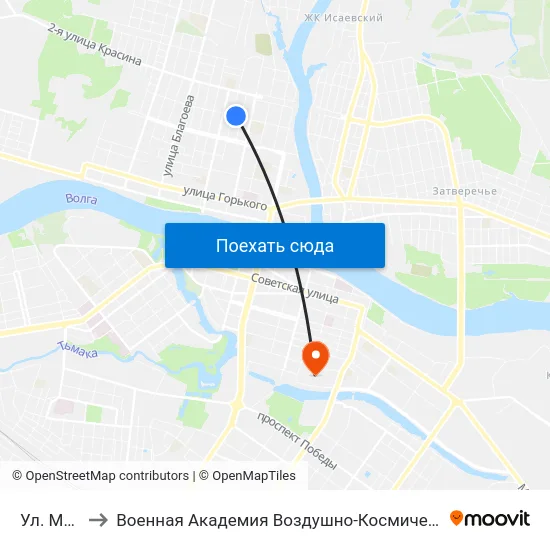 Ул. Мичурина to Военная Академия Воздушно-Космической Обороны Имени Г.К. Жукова map