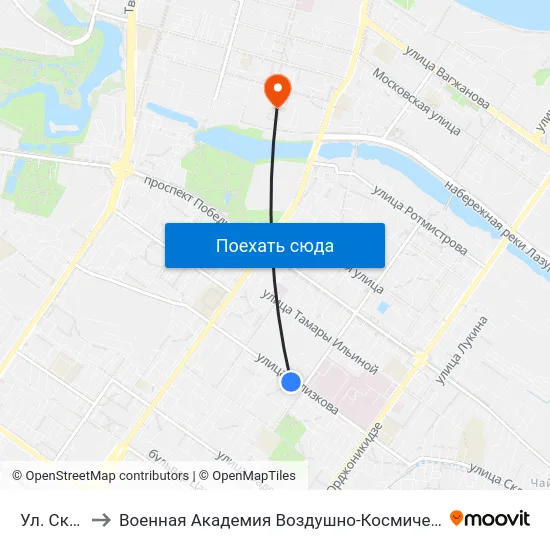 Ул. Склизкова to Военная Академия Воздушно-Космической Обороны Имени Г.К. Жукова map