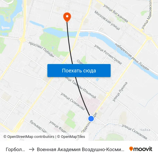 Горбольница №6 to Военная Академия Воздушно-Космической Обороны Имени Г.К. Жукова map