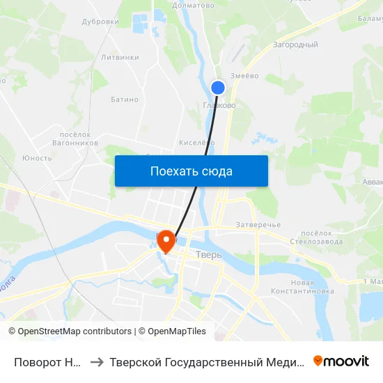 Поворот На Змеево to Тверской Государственный Медицинский Университет map