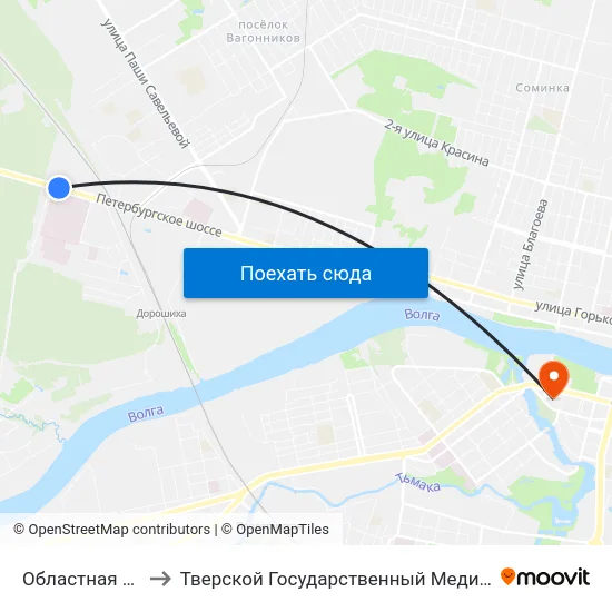 Областная Больница to Тверской Государственный Медицинский Университет map