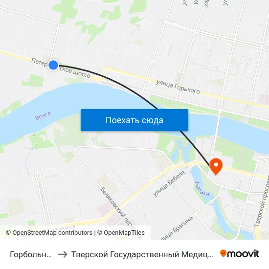 Горбольница №3 to Тверской Государственный Медицинский Университет map