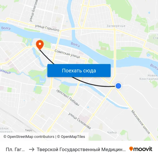 Пл. Гагарина to Тверской Государственный Медицинский Университет map