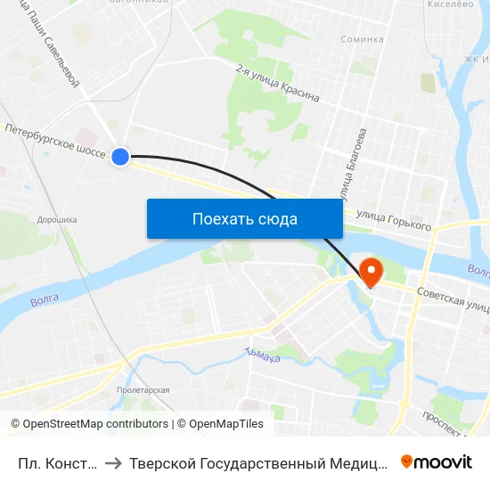 Пл. Конституции to Тверской Государственный Медицинский Университет map