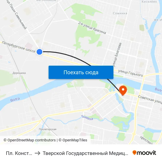 Пл. Конституции to Тверской Государственный Медицинский Университет map