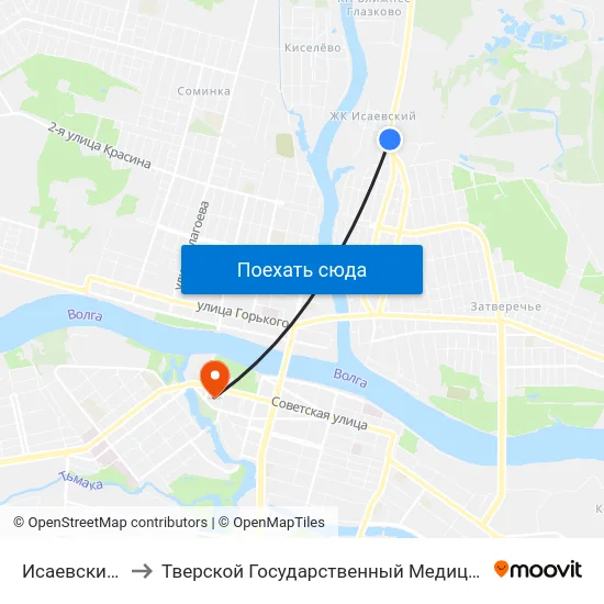 Исаевский Ручей to Тверской Государственный Медицинский Университет map