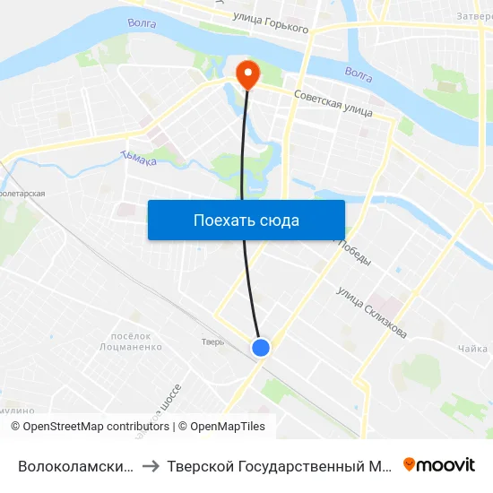 Волоколамский Путепровод to Тверской Государственный Медицинский Университет map