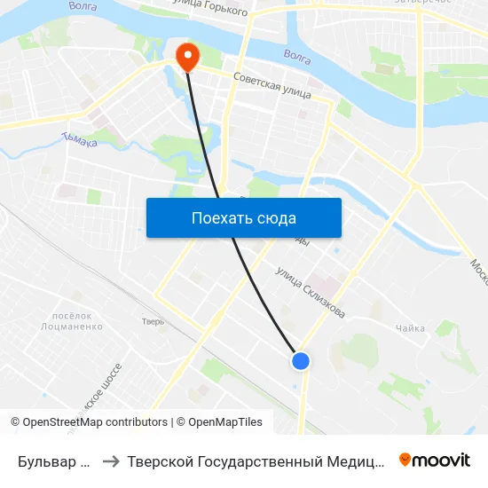 Бульвар Цанова to Тверской Государственный Медицинский Университет map