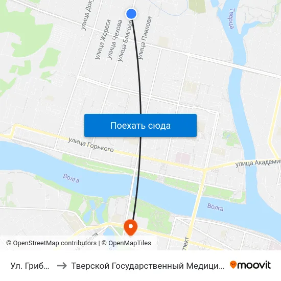 Ул. Грибоедова to Тверской Государственный Медицинский Университет map
