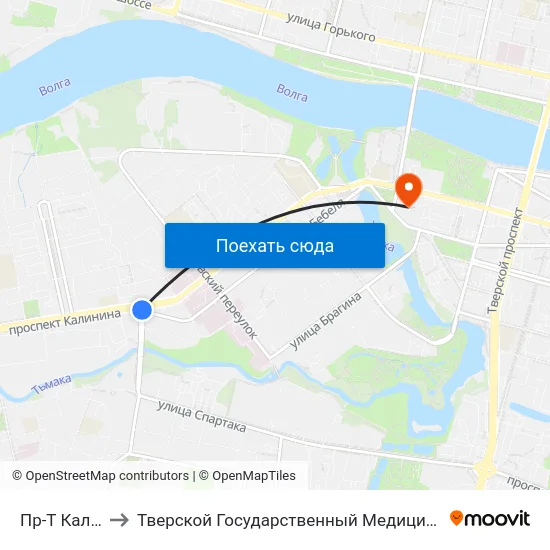 Пр-Т Калинина to Тверской Государственный Медицинский Университет map