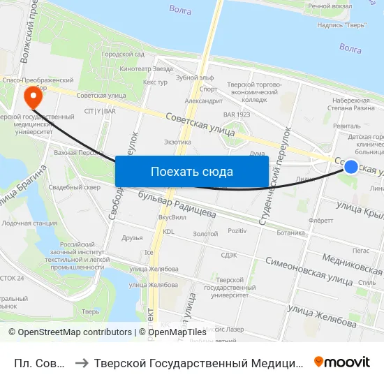 Пл. Советская to Тверской Государственный Медицинский Университет map