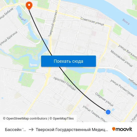 Бассейн 'Радуга' to Тверской Государственный Медицинский Университет map