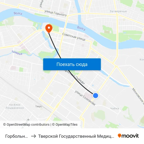 Горбольница №6 to Тверской Государственный Медицинский Университет map