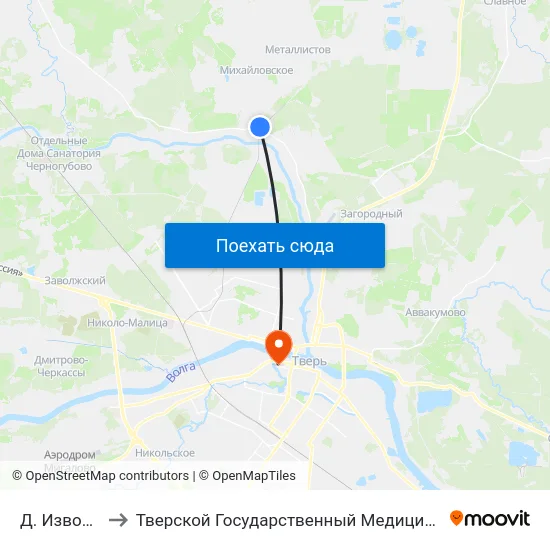 Д. Изворотень to Тверской Государственный Медицинский Университет map