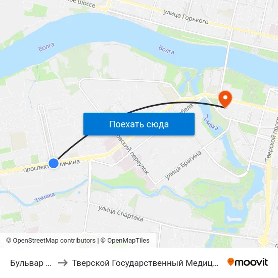 Бульвар Ногина to Тверской Государственный Медицинский Университет map