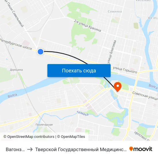 Вагонзавод to Тверской Государственный Медицинский Университет map