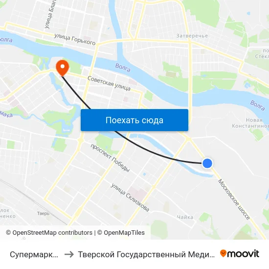 Супермаркет 'Лента' to Тверской Государственный Медицинский Университет map