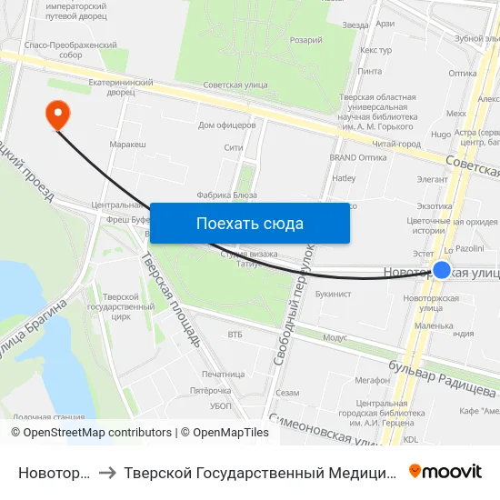 Новоторжская to Тверской Государственный Медицинский Университет map