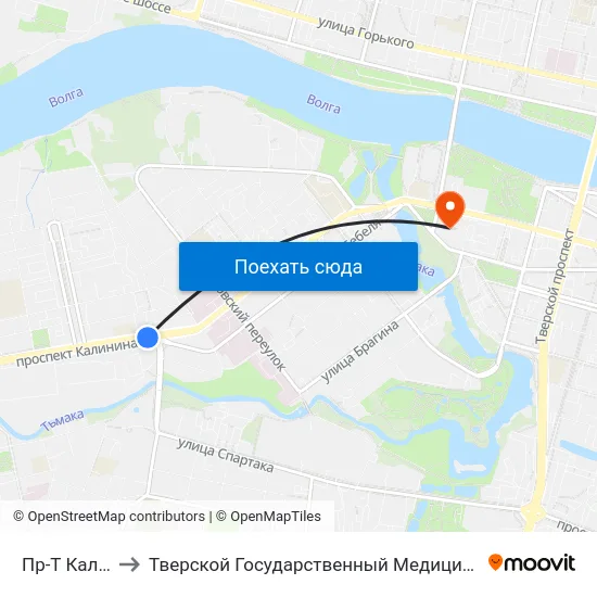 Пр-Т Калинина to Тверской Государственный Медицинский Университет map