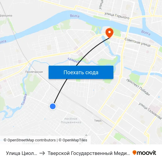 Улица Циолковского to Тверской Государственный Медицинский Университет map