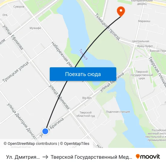 Ул. Дмитрия Донского to Тверской Государственный Медицинский Университет map