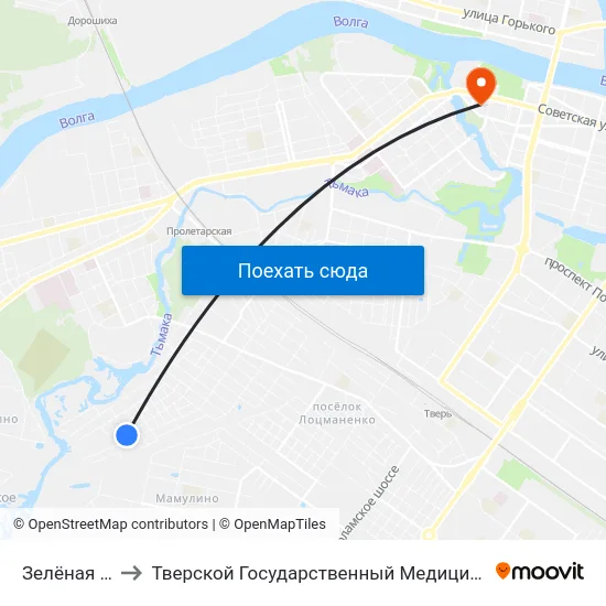 Зелёная Улица to Тверской Государственный Медицинский Университет map