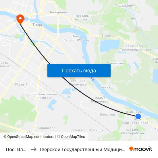 Пос. Власьево to Тверской Государственный Медицинский Университет map