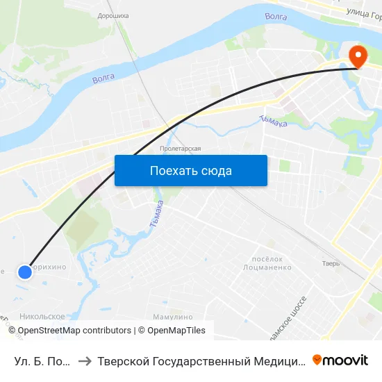 Ул. Б. Полевого to Тверской Государственный Медицинский Университет map