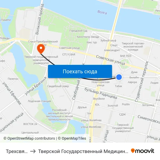 Трехсвятская to Тверской Государственный Медицинский Университет map