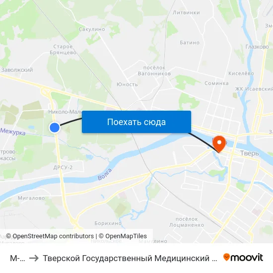М-10 to Тверской Государственный Медицинский Университет map