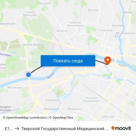 E105 to Тверской Государственный Медицинский Университет map