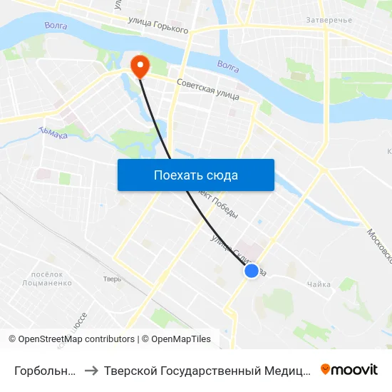 Горбольница №6 to Тверской Государственный Медицинский Университет map
