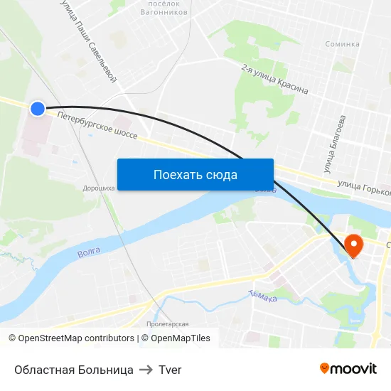 Областная Больница to Tver map